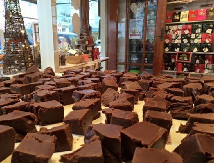 A Chocolate Fudge being made at Roly's Fudge Salcombe